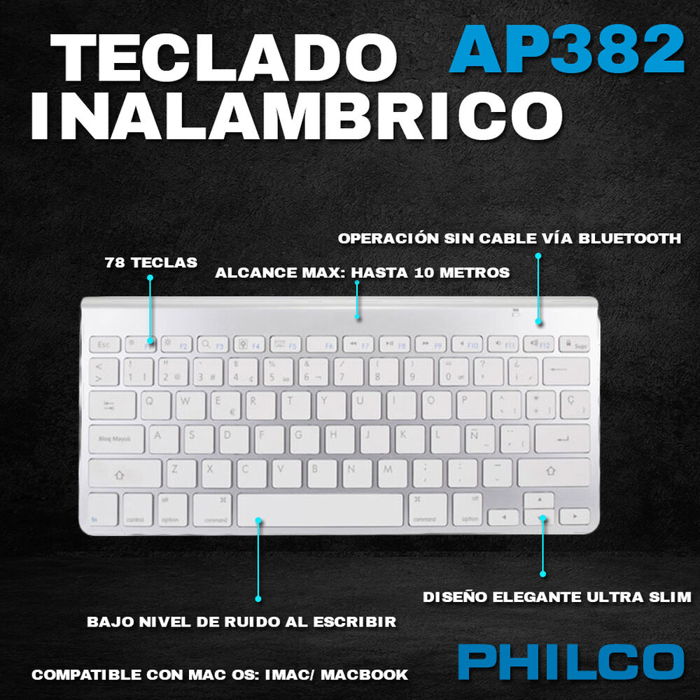 Teclado Inalámbrico Philco Ap382 Bluetooth Apple Android Mac image number 3.0