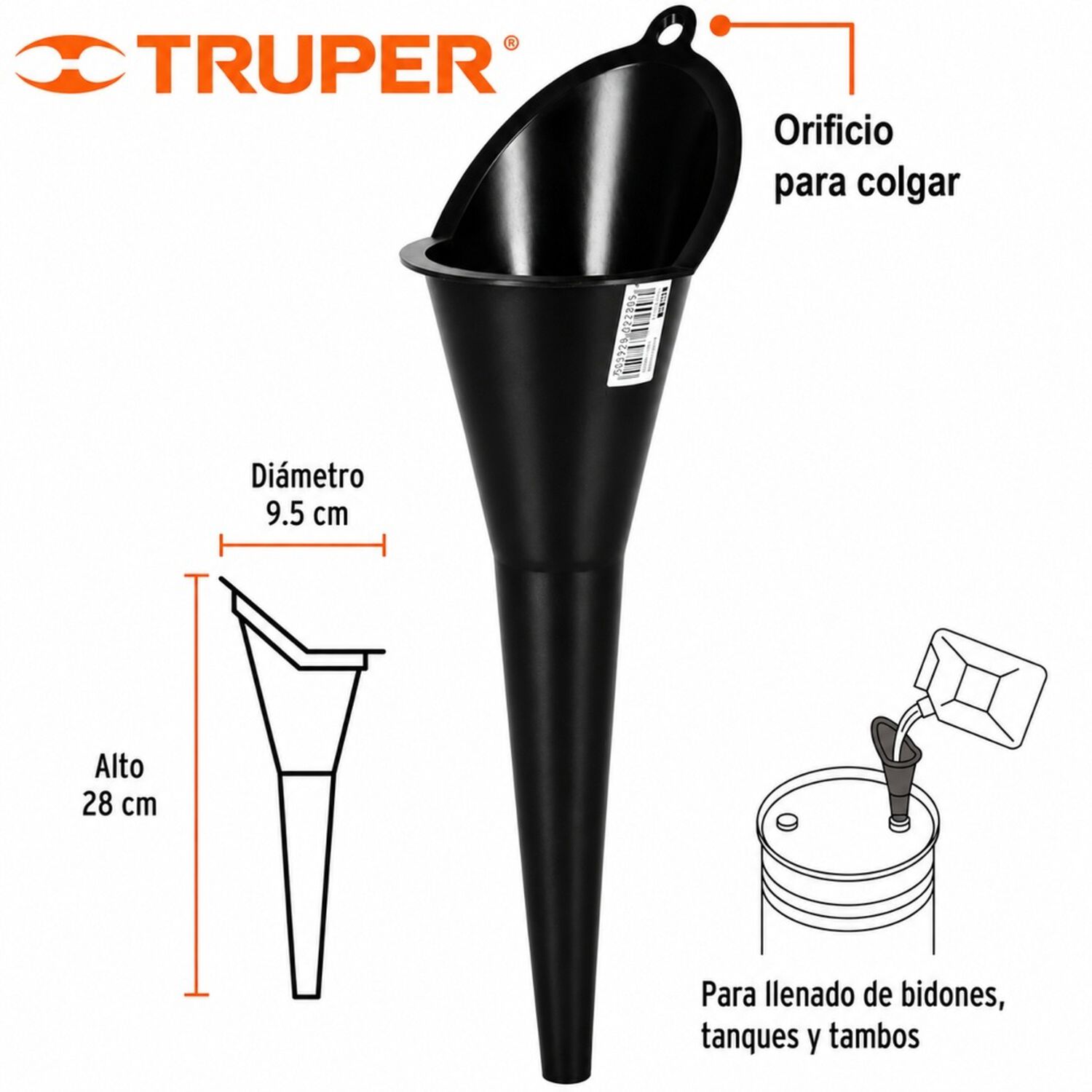 Embudo Pl&aacute;stico Flexible Truper Emb-25 image number 1.0