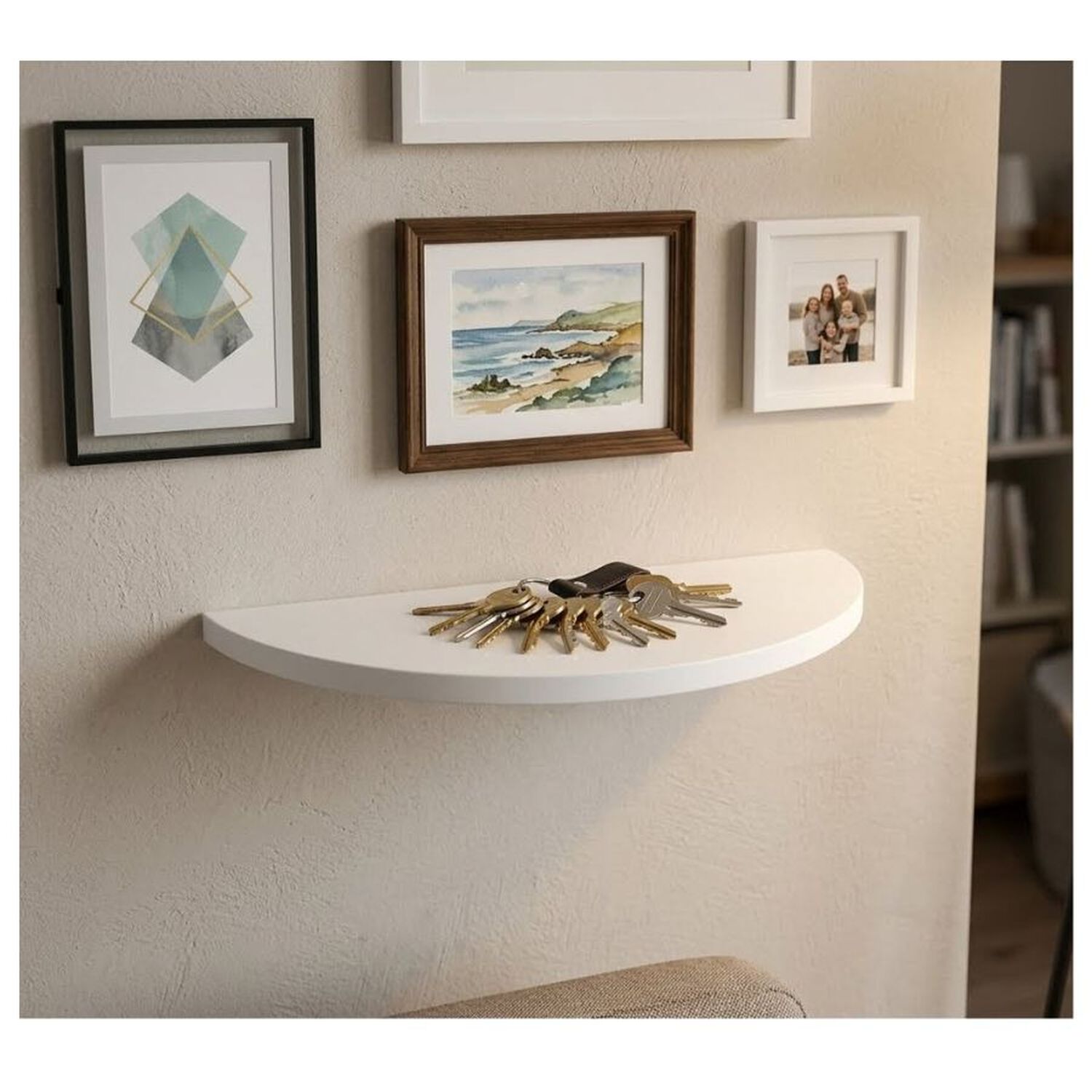 Repisa Flotante Semicircular Moderna Madera Blanca 45cm image number 4.0