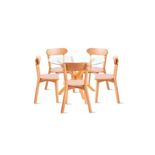 Comedor Vidrio Cross 120cm + 5 Sillas Fresno Natural