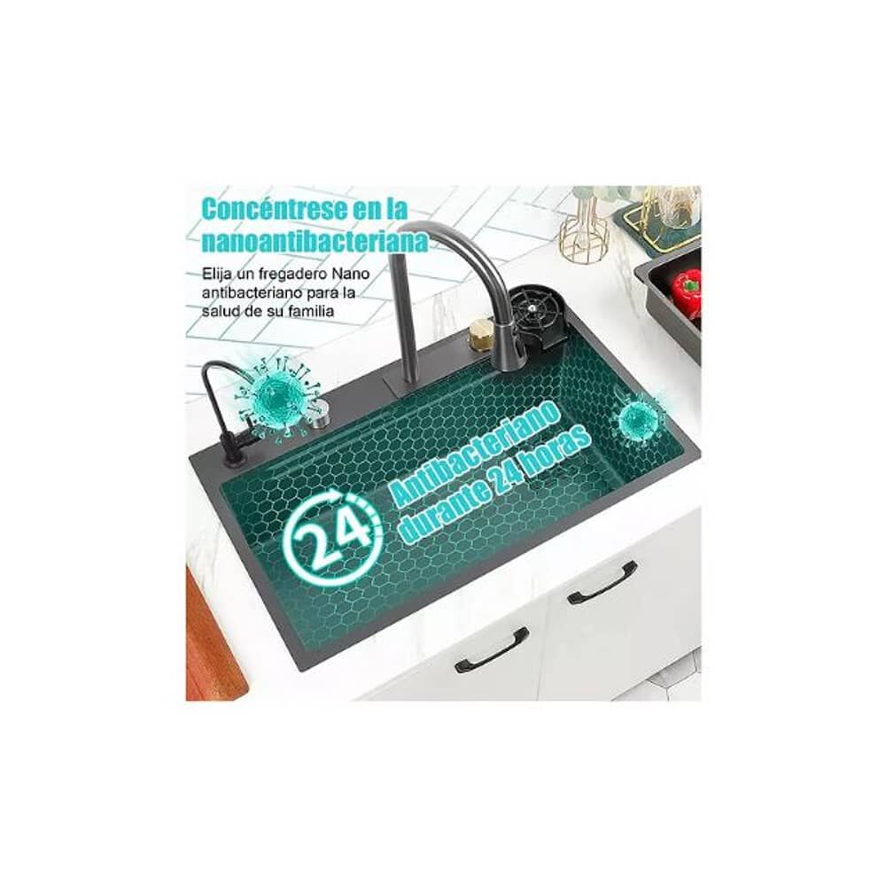 Lavaplatos Empotrado 8045 Acero Inoxidable Negro Con Llave De Cascada Extra&iacute;ble + Accesorios Kit Completo Lavavajillas De Cocina Moderno Lava Platos  image number 2.0