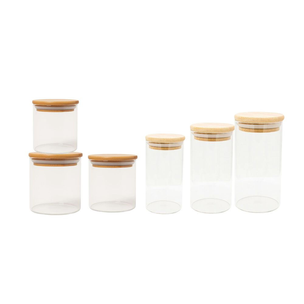 Set 6 Frascos Hermeticos Mini Snacks Vidrio Con Tapa Bambu image number 0.0