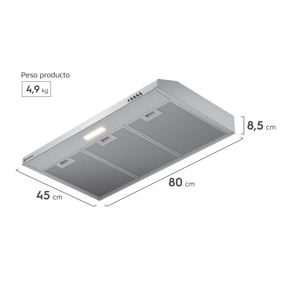 Campana De Cocina Extractora 80cm Gran Poder Succi&oacute;n Dm8ss image number 2.0