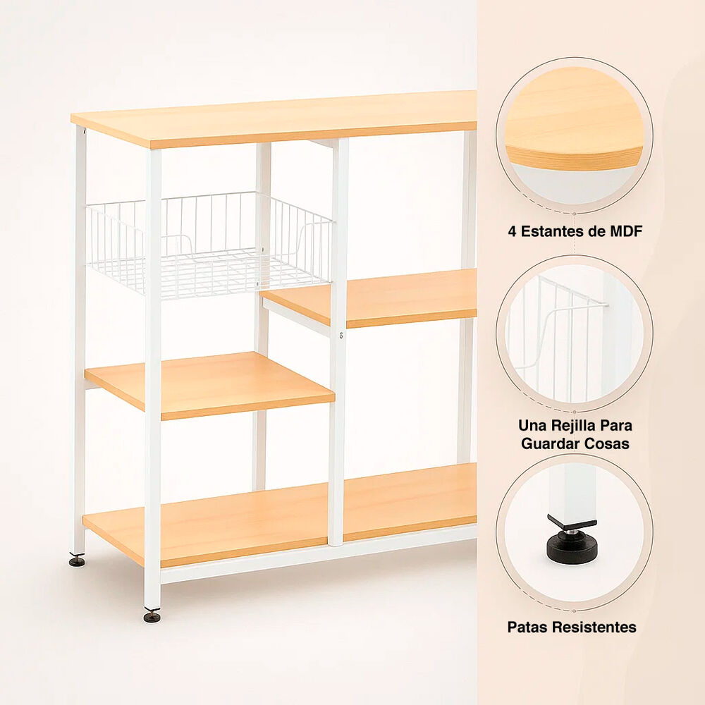 Mesa Lateral Para Cocina De Organización 3 Niveles Madera Clara - Blanca image number 4.0