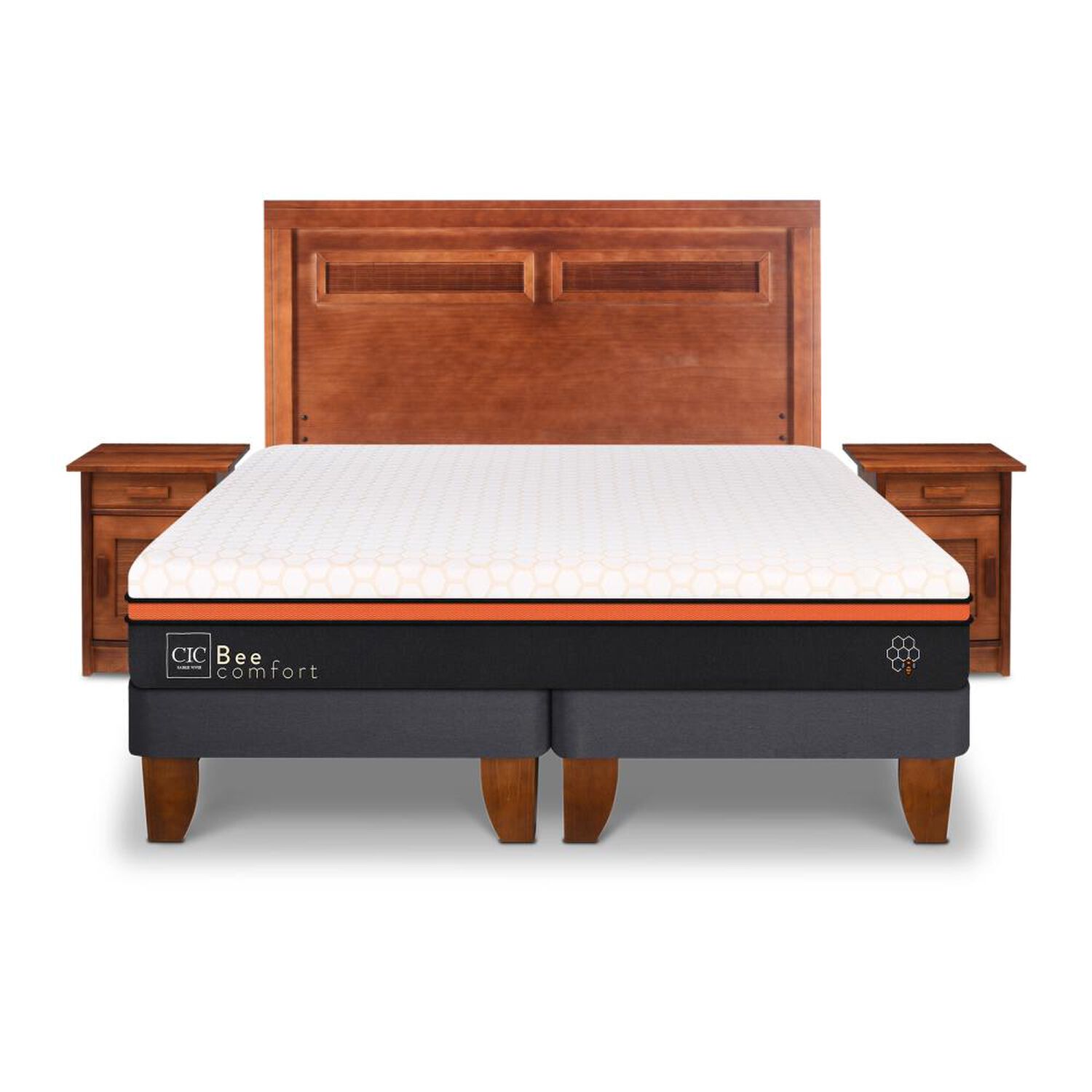 Cama Europea Cic Bee Comfort / 2 Plazas / Base Dividida + Set De Maderas image number 0.0