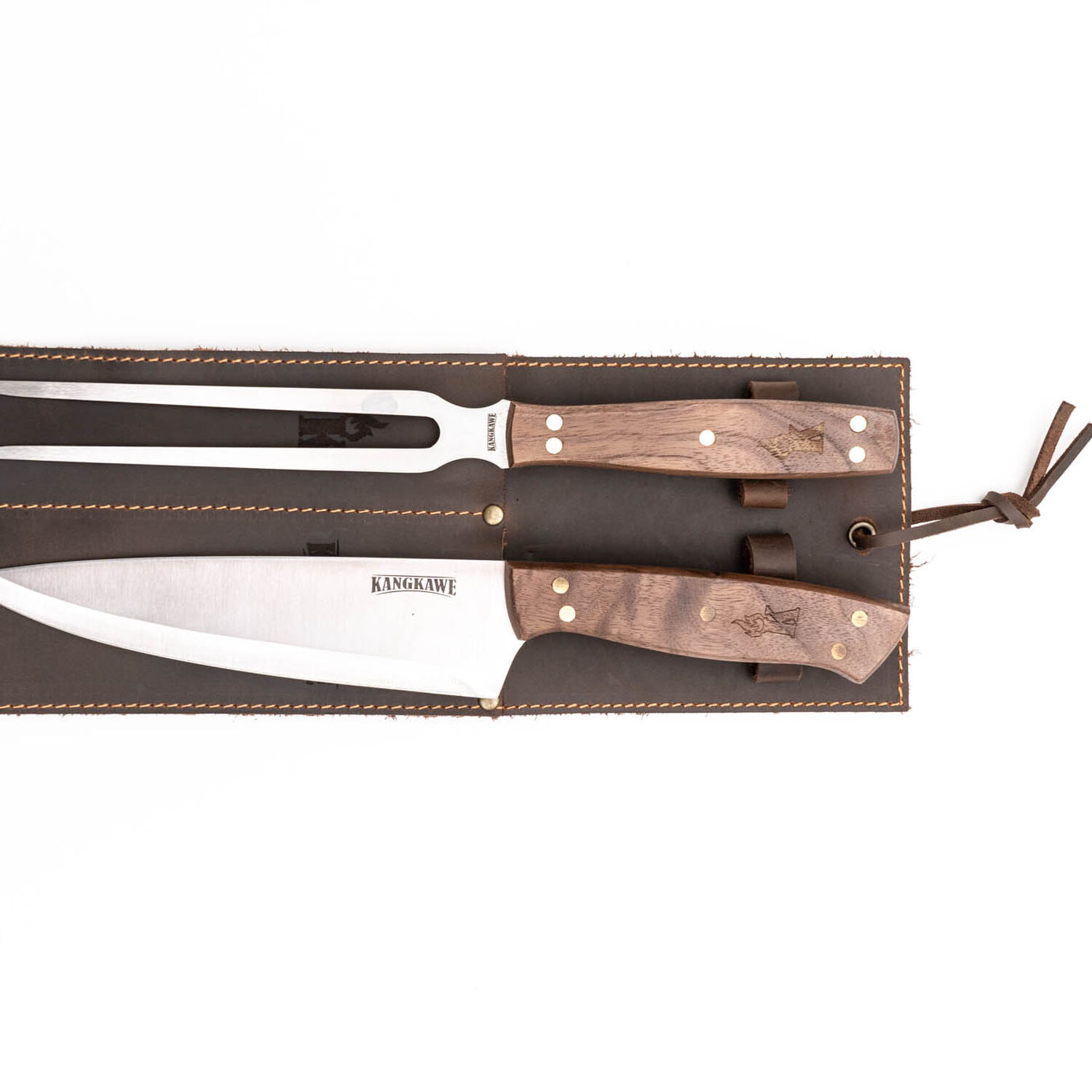 Set Parrillero: Tenedor + Cuchillo Con Funda De Cuero Caf&eacute; image number 0.0