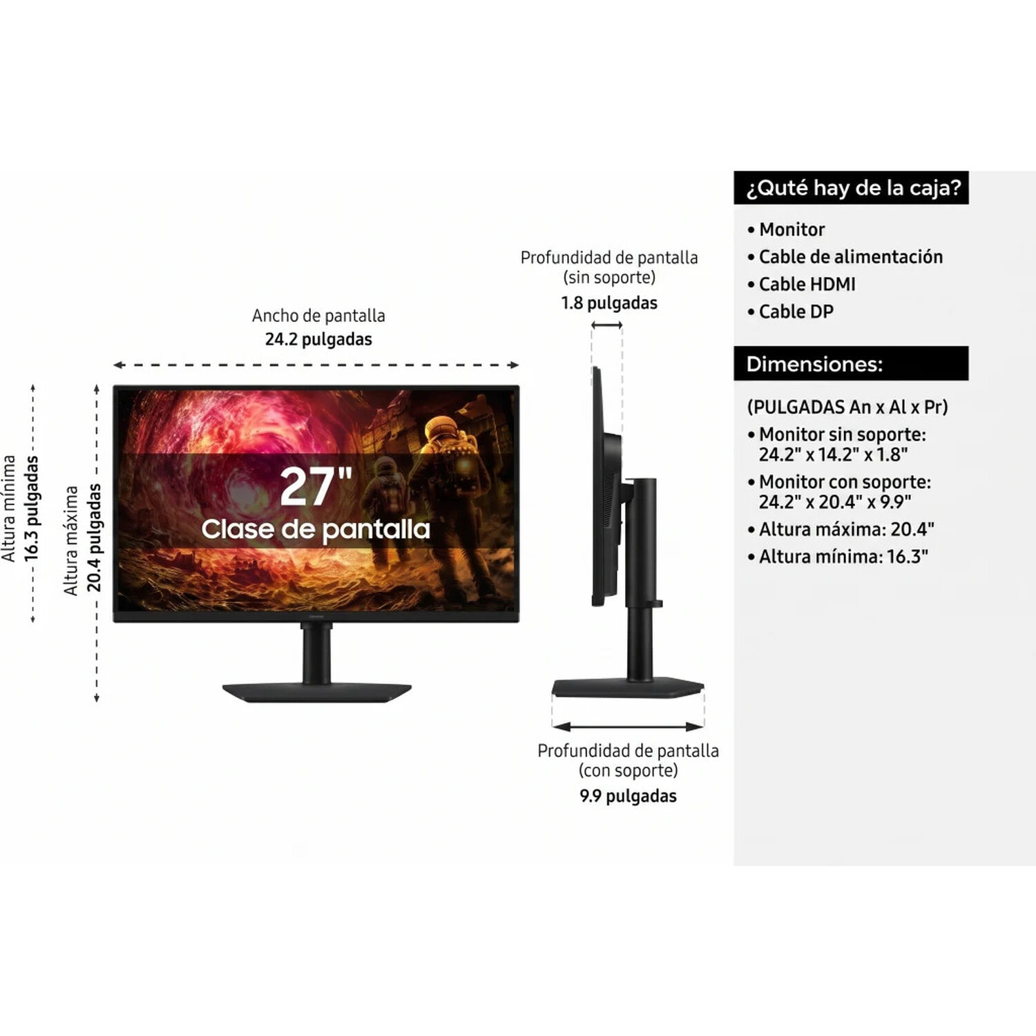 Monitor Gamer Samsung Odyssey G5 G50f 27" Qhd 2560*2440 Hdmi 180hz 1ms Gtg - Nuevo image number 3.0