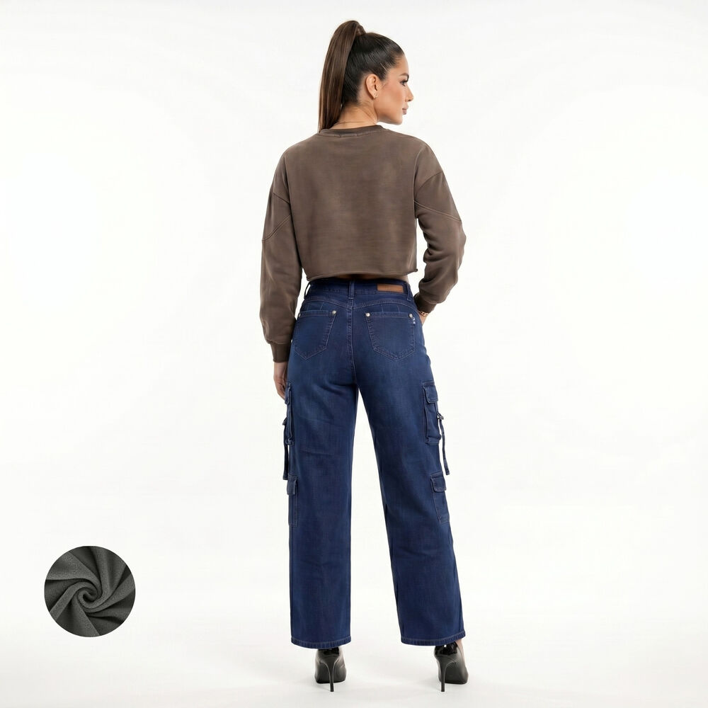 Pantalon Jeans Cargo Forro Polar Mujer image number 2.0
