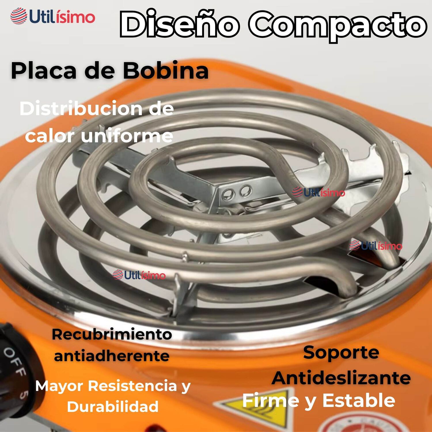 Cocina El&eacute;ctrica 2 Platos 2000w Cocinilla Port&aacute;til Naranja image number 6.0