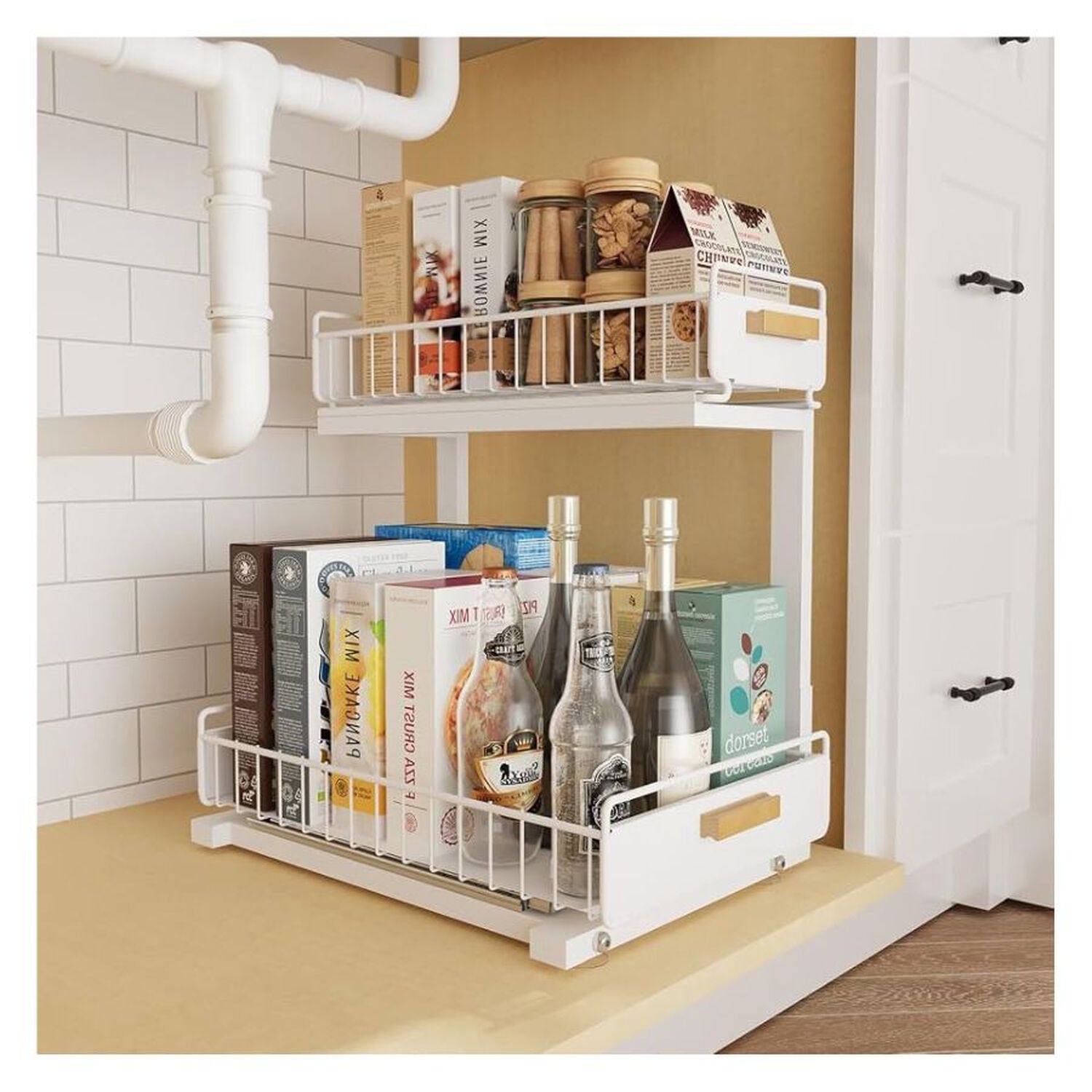 Organizador 2 Niveles Cajones Deslizantes Cocina Ba&ntilde;o Despensa Blanco image number 1.0
