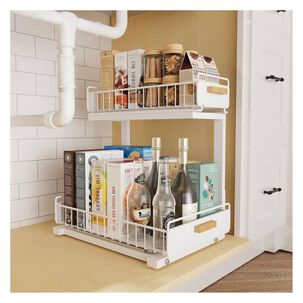 Organizador 2 Niveles Cajones Deslizantes Cocina Ba&ntilde;o Despensa Blanco