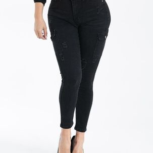 Jeans Destroyed Cargo Mujer Negro