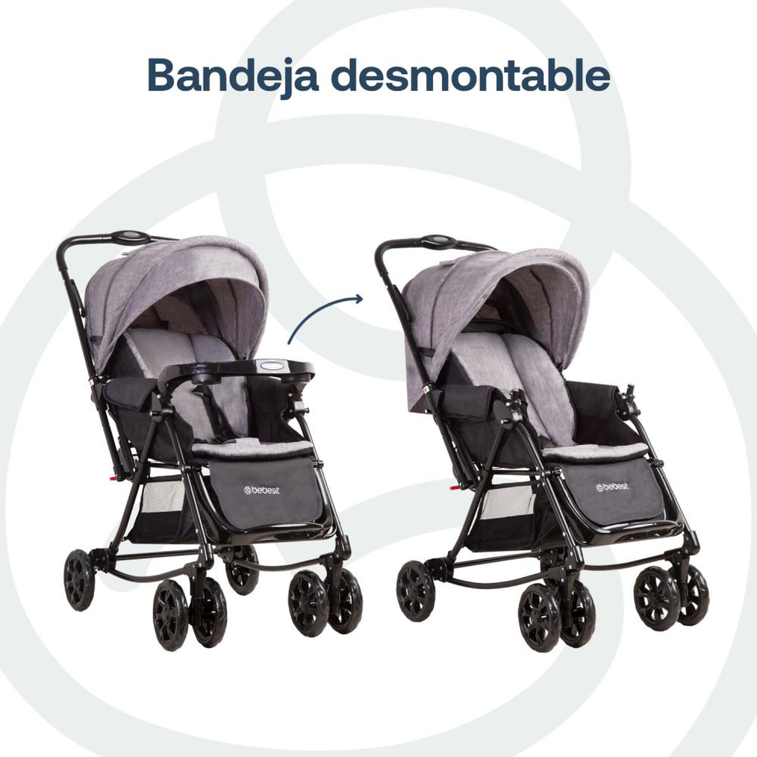 Coche Cuna Paseo Bebesit Balancin Sx Gris Melange image number 5.0