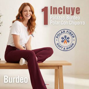 Calza Polar Con Chiporro Palazzo Mujer Elasticada T&eacute;rmica Burdeo