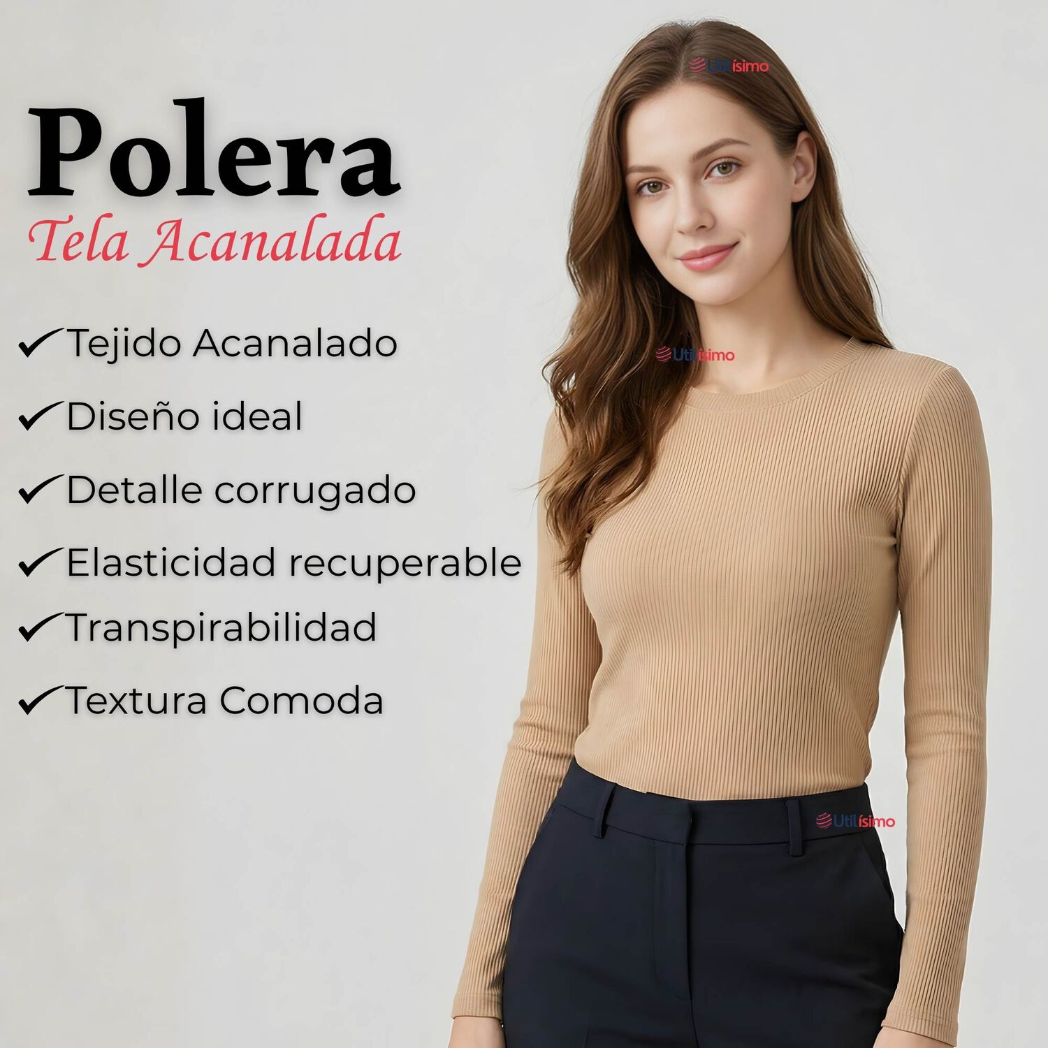 Pack 6 Camisetas Polar Polera Cuello Redondo Mujer Manga Larga Tela Acanalada Colores Surtidos image number 3.0
