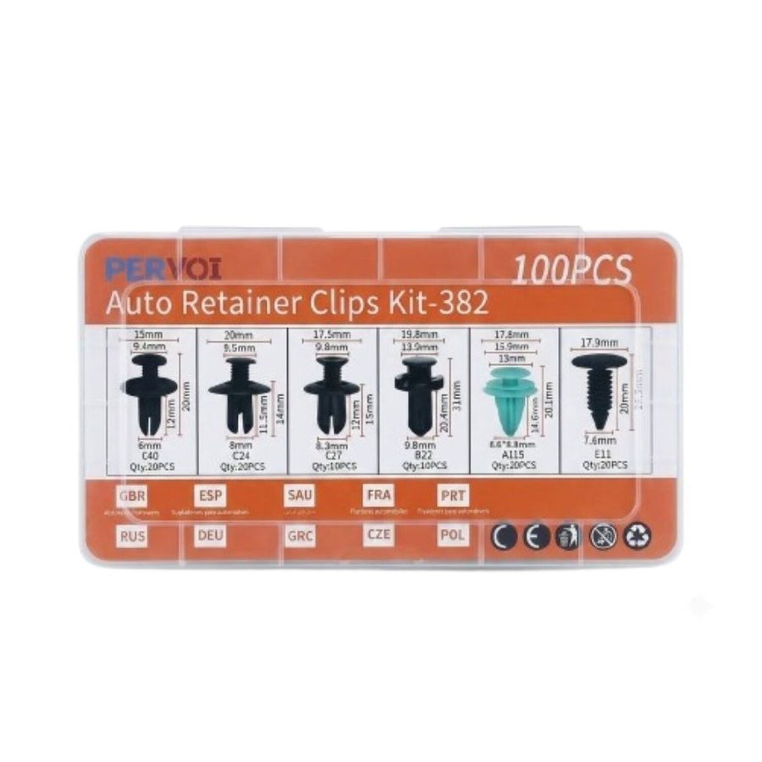 Pack 2 Kit De Clips Broches De Retenci&oacute;n Automotriz 100 Piezas image number 0.0