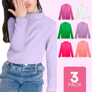 Pack 3 Camisetas Poleras Polar Cuello Beatle Niña Primera Capa