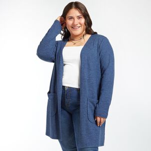 Tapado Liso Melange Con Bolsillos Cuello V Mujer Sexy Large