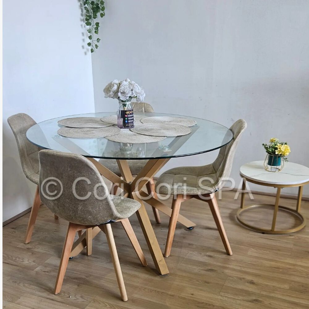 Comedor Warwick 100cm + 4 Sillas Capitonne Ecocuero Vintage Beige image number 1.0