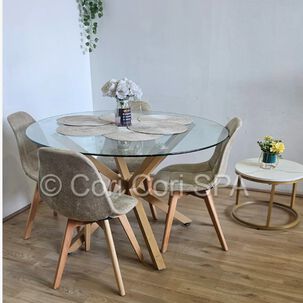Comedor Warwick 100cm + 4 Sillas Capitonne Ecocuero Vintage Beige