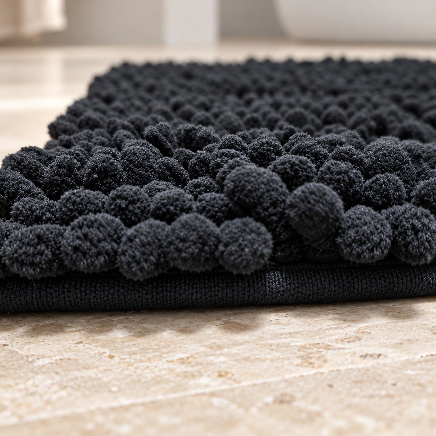 Alfombra De Ba&ntilde;o Negra De Chenille 45 70 Cm Absorbente Y Antideslizante image number 5.0
