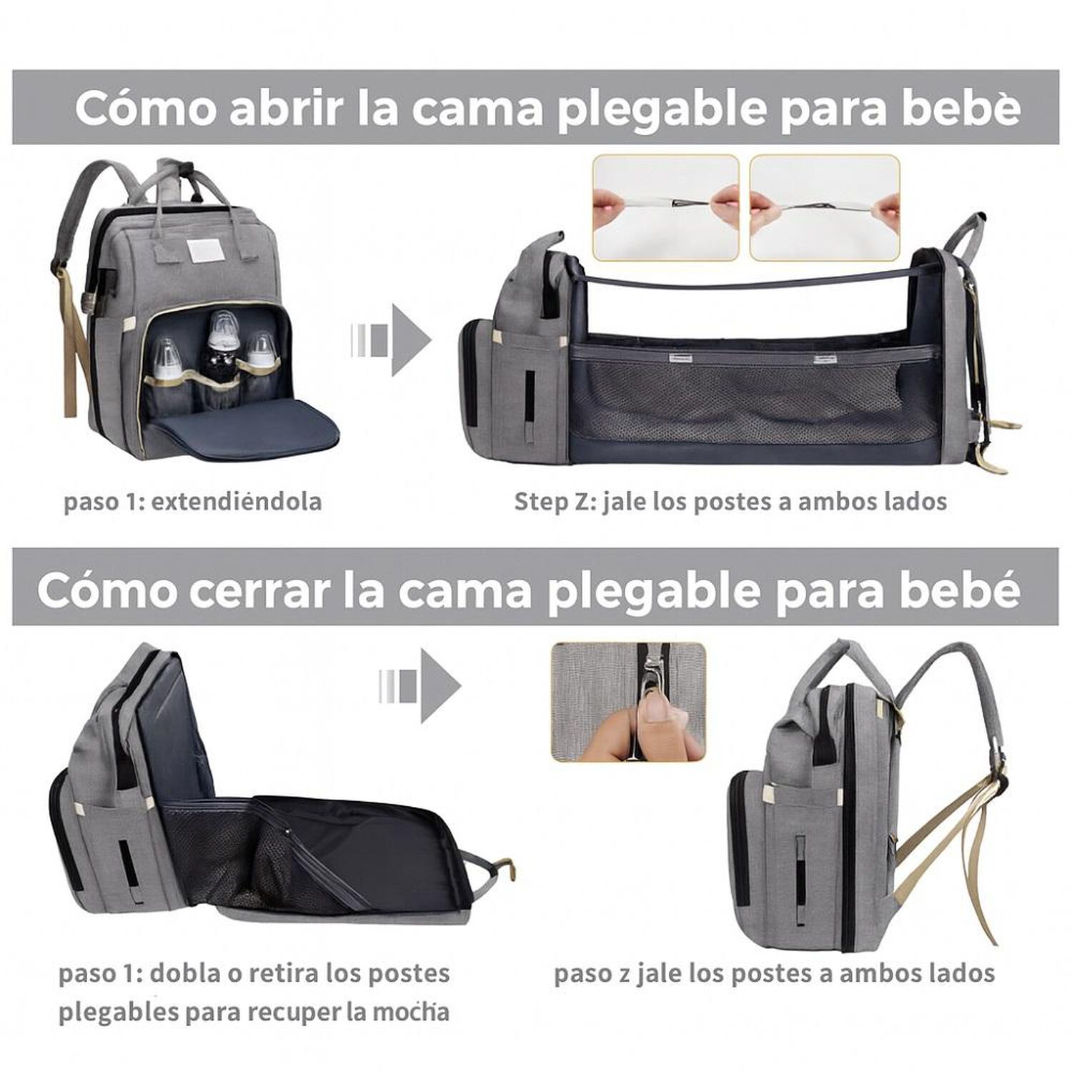 Mochila 3 En 1 Pa&ntilde;alera Cuna Y Mudador Port&aacute;til Para Beb&eacute;s image number 2.0