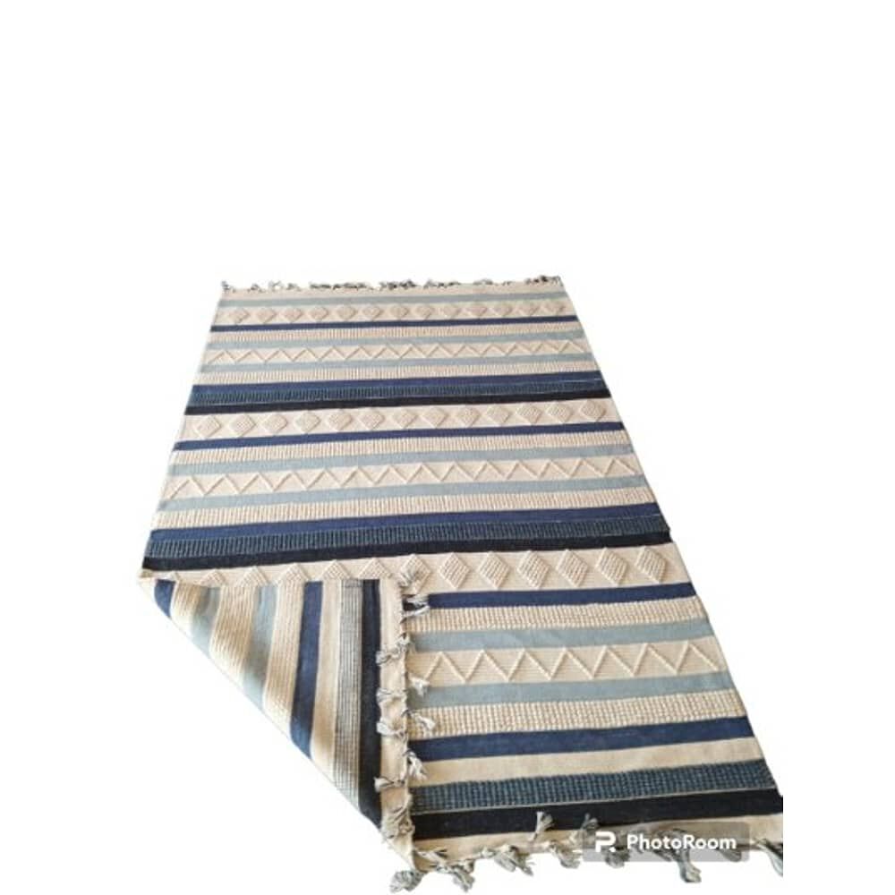 Alfombra De Lana Durrie Rayas Azules Grande image number 2.0