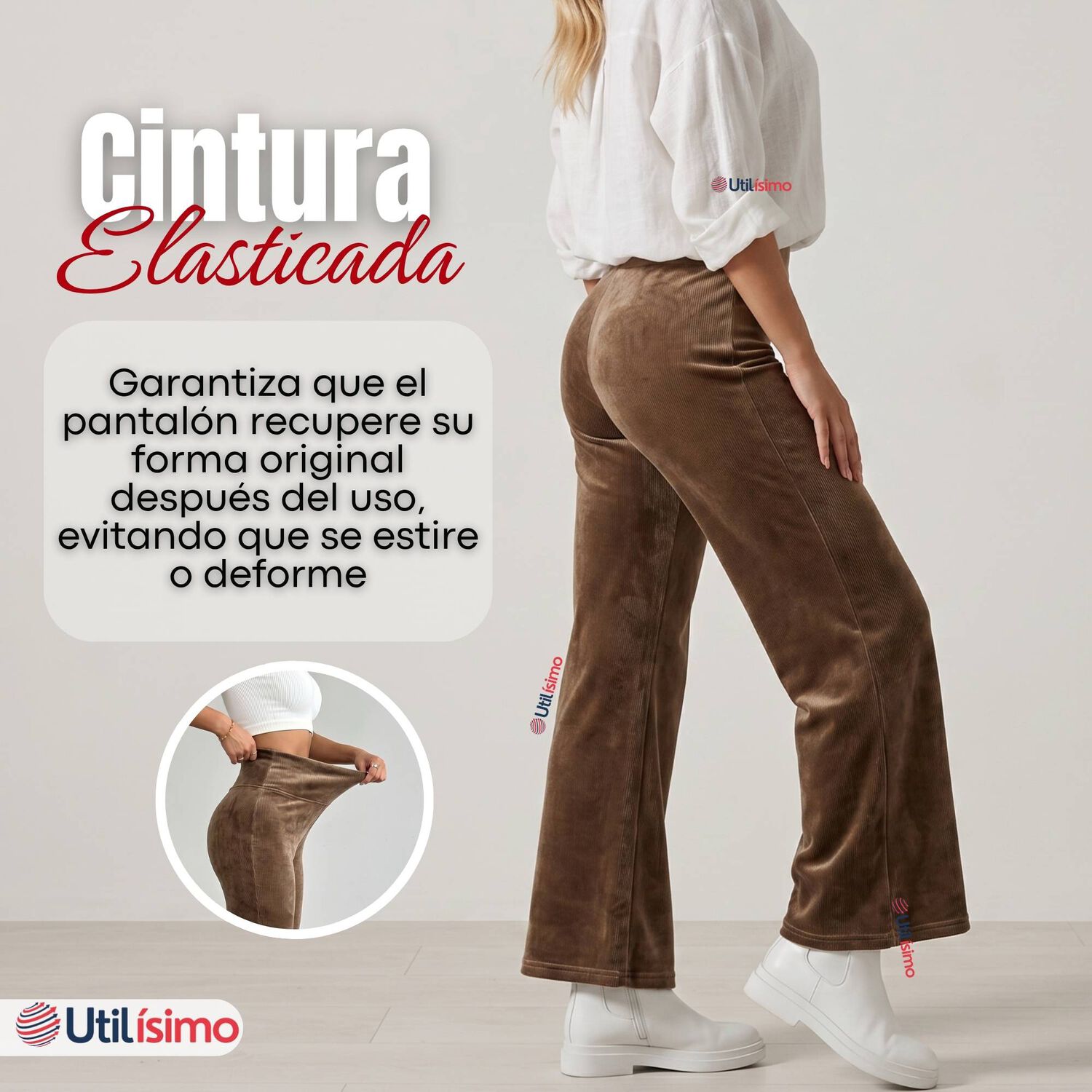 Pantal&oacute;n Cotel&eacute; Palazzo Polar Con Chiporro Elasticado T&eacute;rmico Caf&eacute; image number 8.0