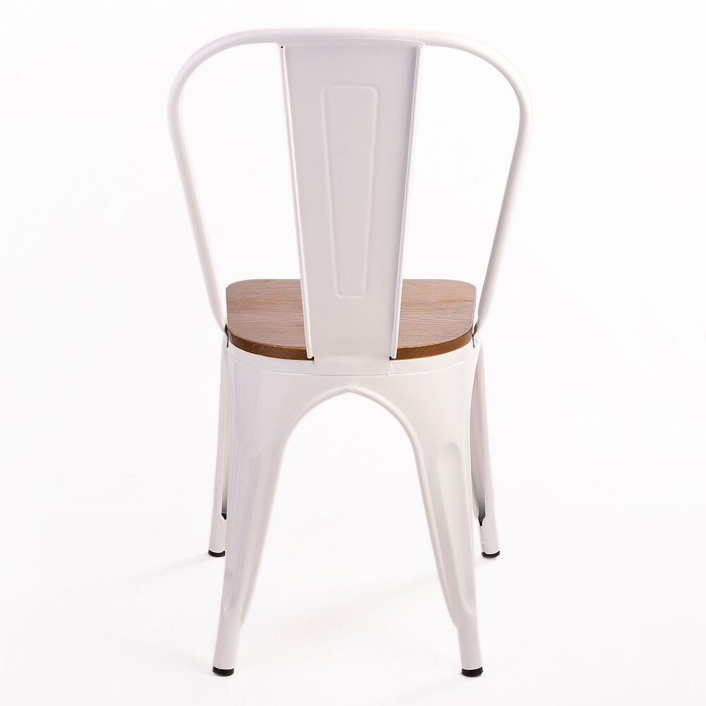 Pack 4 Silla Tolix Vintage Con Asiento De Madera Blanco image number 6.0