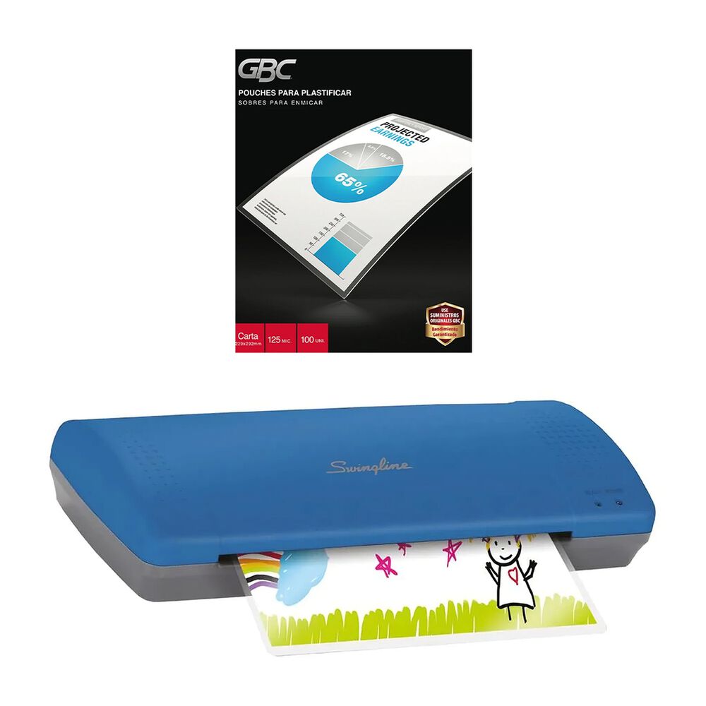 Kit Plastificadora Azul A4/carta Inspire Plus 22,8 Cm Swingline + Caja Pouches De 100 Unidades Tama&ntilde;o Carta 3 Mil (125 Mic) Gbc image number 2.0