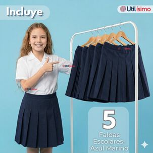 Pack 5 Faldas Escolar Color Azul Uniforme Para Ni&ntilde;as