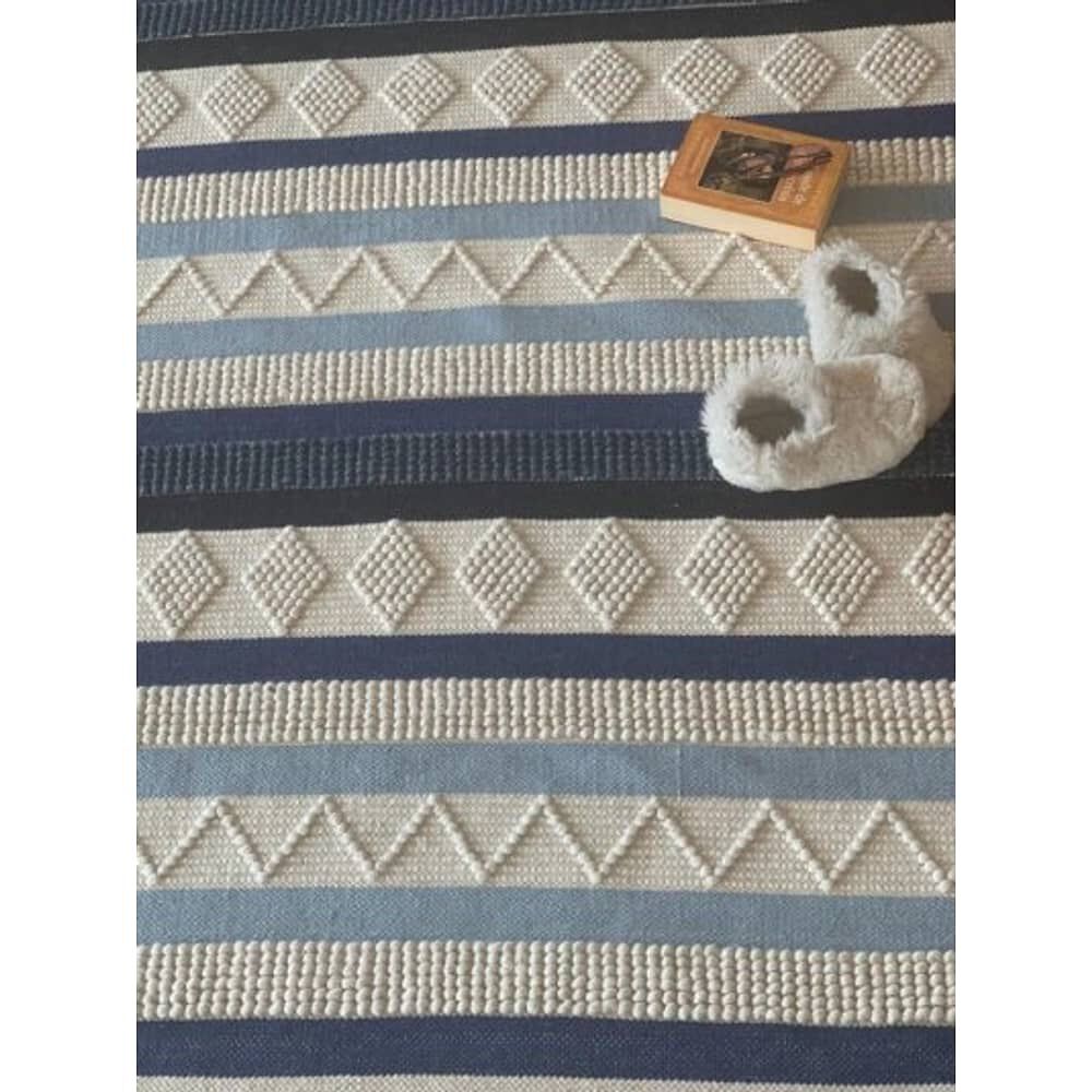 Alfombra De Lana Durrie Rayas Azules Grande image number 0.0