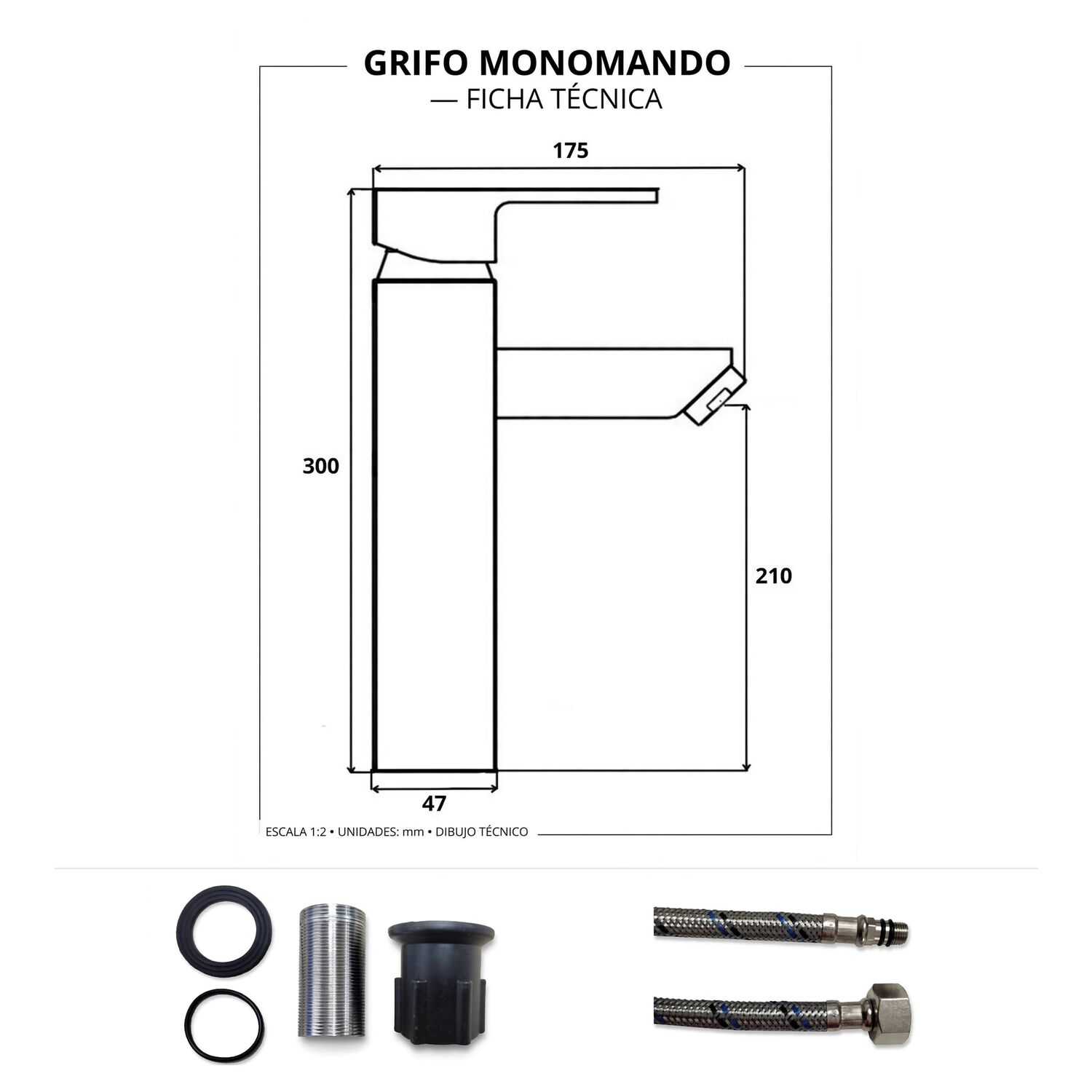 Monomando Llave Grifo Alto Para Lavatorio Modelo Notte Marca Taumm Color Negro image number 5.0