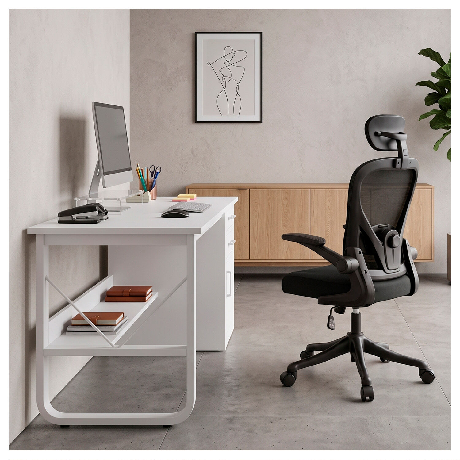 Escritorio 100cm Home Office Con Cajones Puerta Y Gabinete image number 5.0