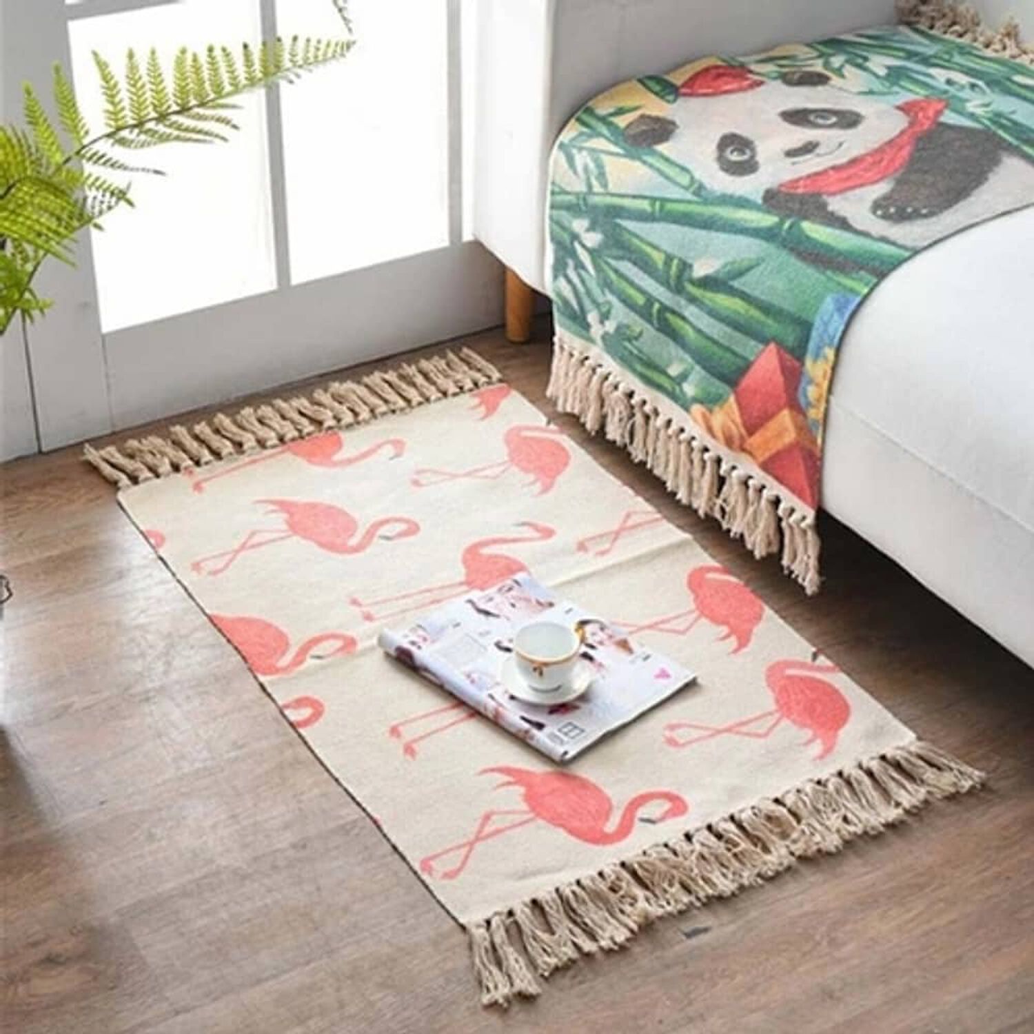 Alfombra Minimalista Estampada Boho Tejida A Mano Con Borlas image number 2.0