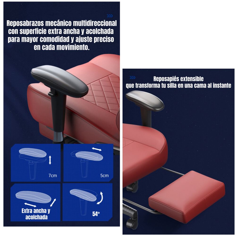 Silla Gamer Premium Reclinable Con Reposapies Power Roja image number 7.0