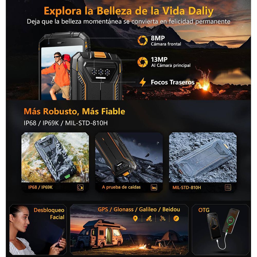Celular Rugged Doogee S41 Max Resistente A Golpes, Polvo, Humedad Y Agua / Desbloqueo Facial Y Con Huella Dactilar, Nfc, Radio Fm, Naranjo image number 5.0