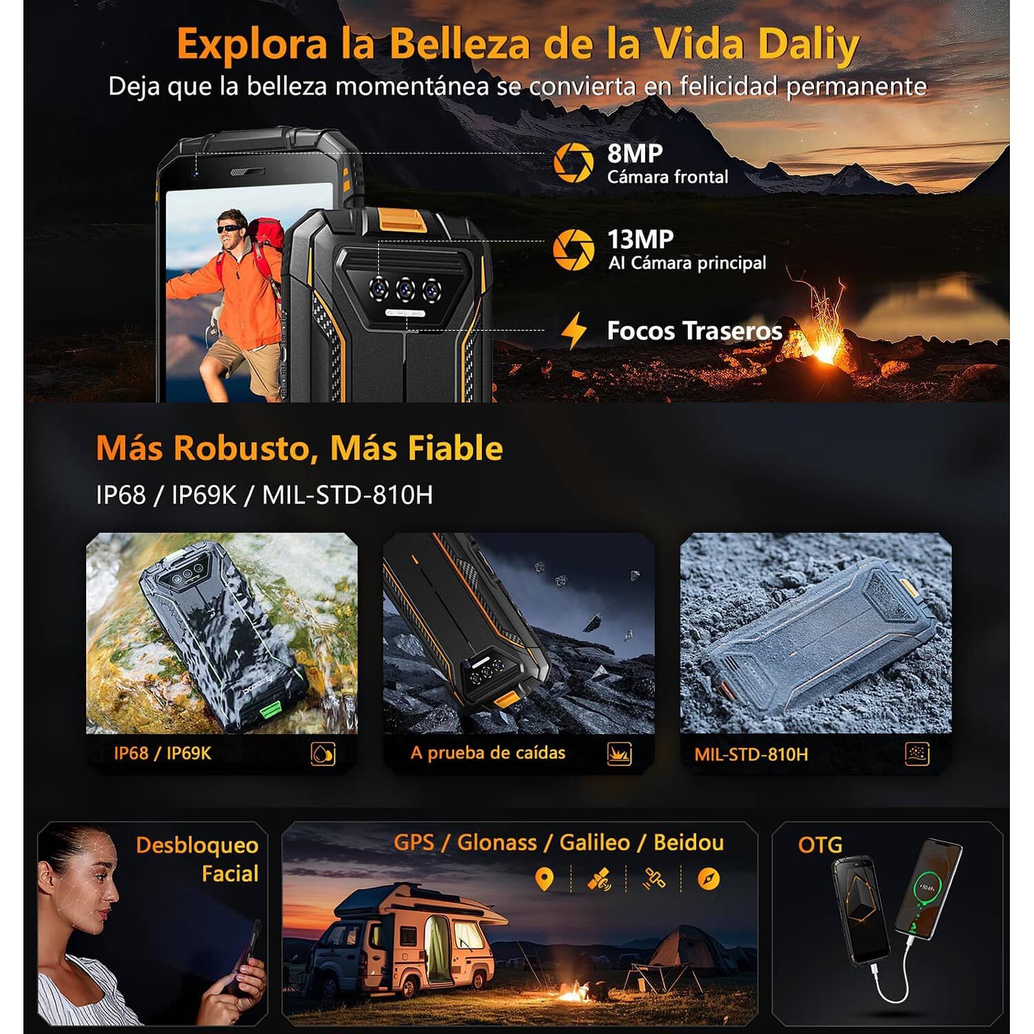 Celular Rugged Doogee S41 Max Resistente A Golpes, Polvo, Humedad Y Agua / Desbloqueo Facial Y Con Huella Dactilar, Nfc, Radio Fm, Naranjo image number 5.0