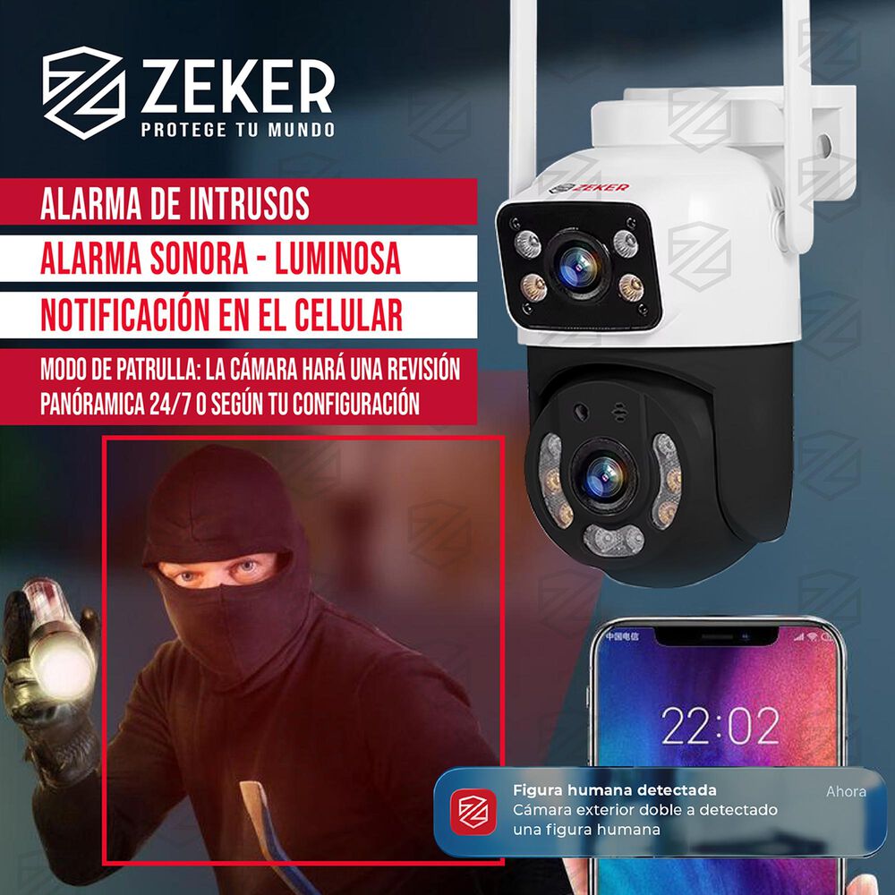 Pack X3 C&aacute;mara De Seguridad 2.4g Zeker Doble 4mp Impermeable image number 7.0