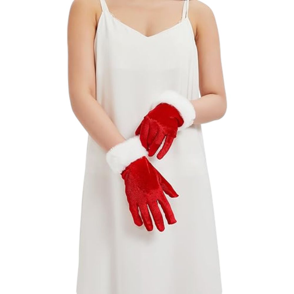 Guantes Rojos Navide&ntilde;os Estilo Tercipelo image number 5.0