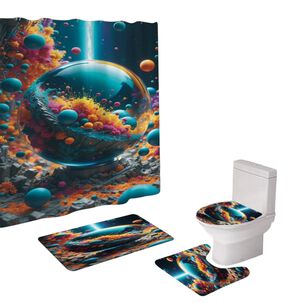 Juego De Ba&ntilde;o Set De 4 Piezas Cortina + Tapa Wc + 2 Alfombras Sb4p-8