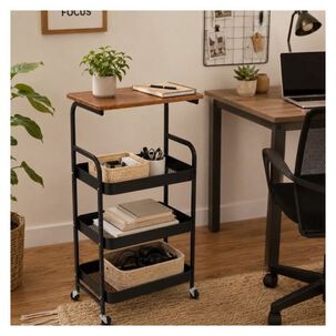 Carrito Organizador 3 Niveles Negro Con Ruedas Cocina Ba&ntilde;o
