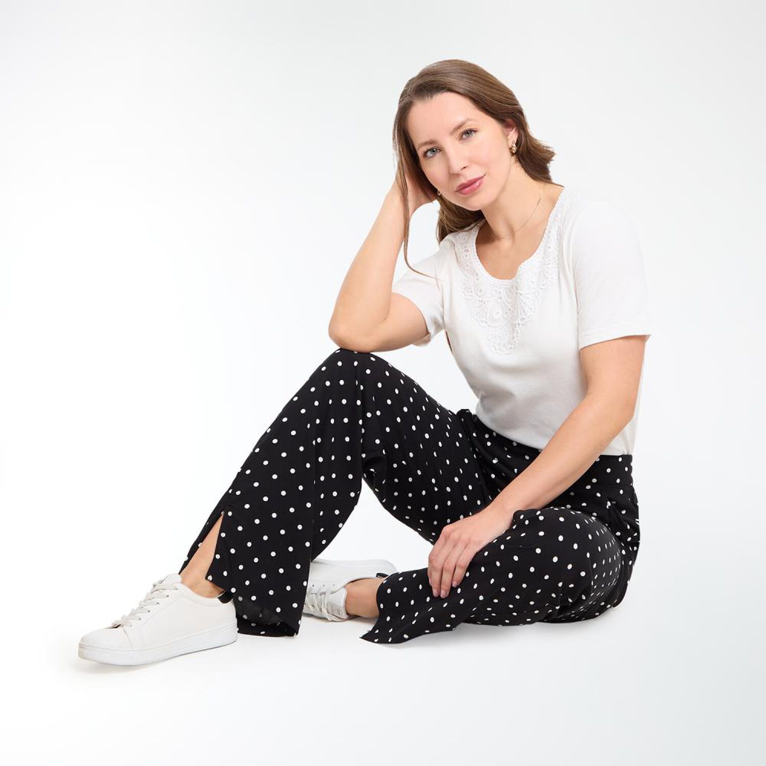 Pantal&oacute;n Full Print Pretina El&aacute;sticada Tiro Medio Palazzo Mujer Geeps image number 1.0