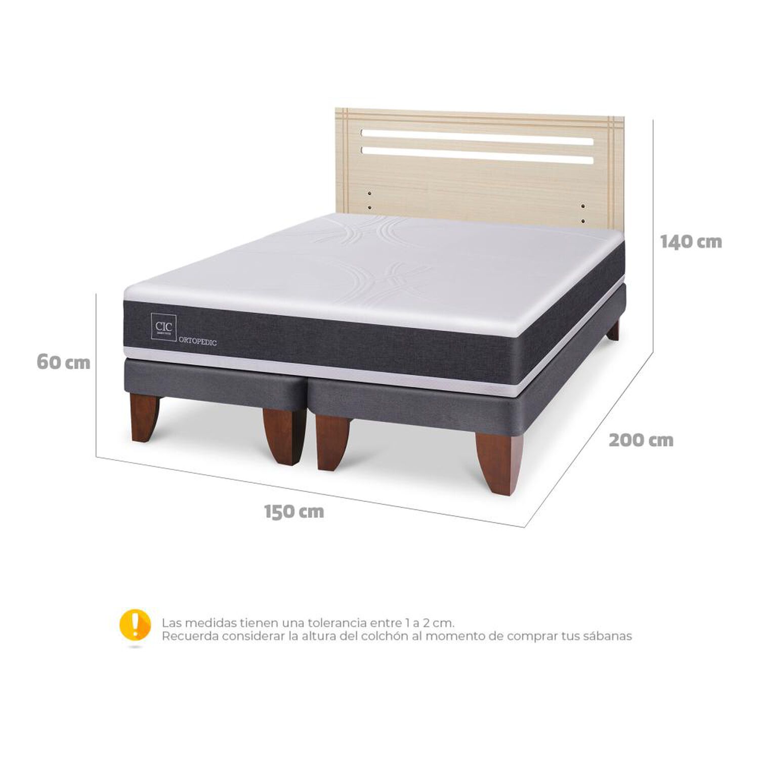 Cama Europea Cic Ortopedic / 2 Plazas / Base Dividida + Respaldo image number 4.0