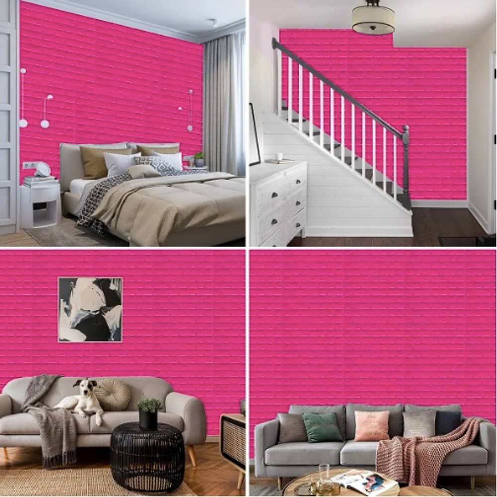 Pack 10 Lamina Papel Mural Autoadhesivo 3d Ladrillo Rosado image number 3.0