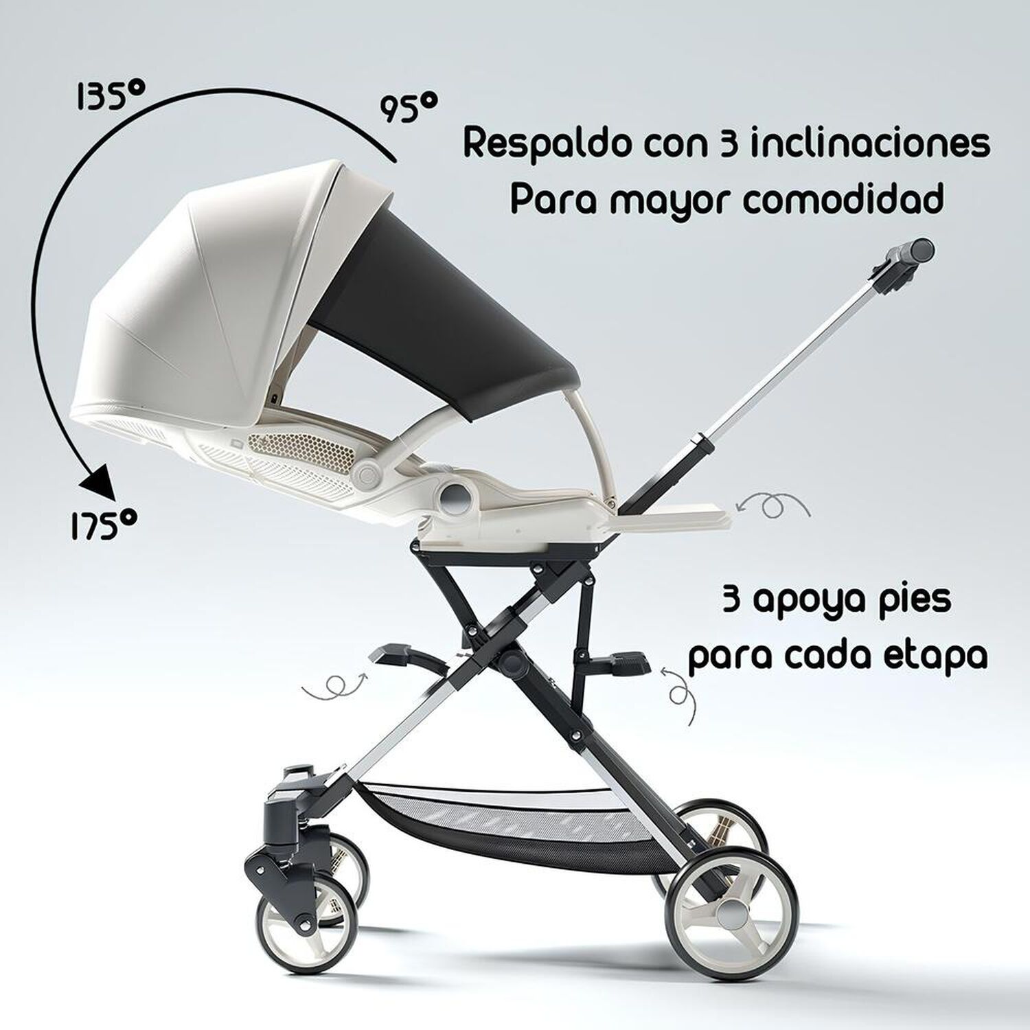 Coche De Paseo 360&deg; Reclinable Playkids Negro Lubabycas image number 4.0