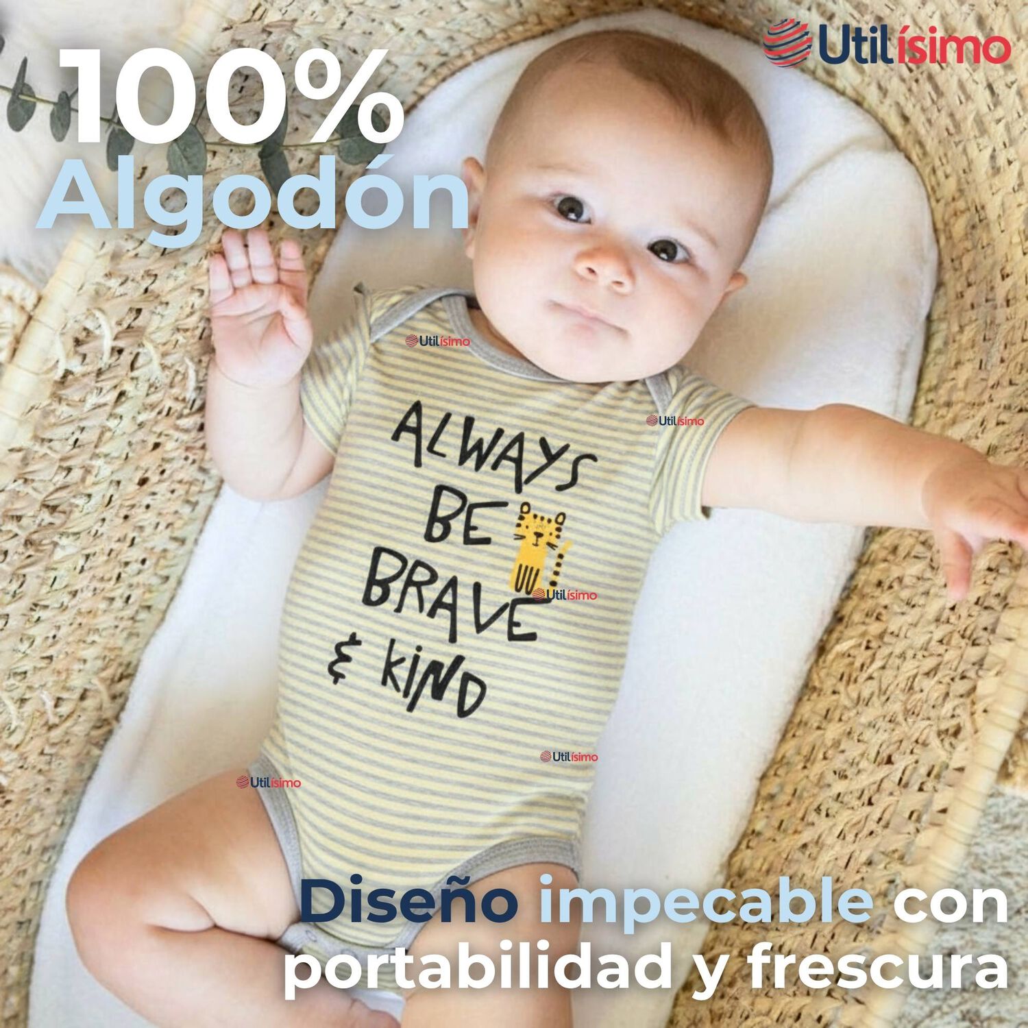 Pack 5 Bodys Ni&ntilde;o Manga Corta Tedmimak 100% Algod&oacute;n Baby Tiger image number 2.0