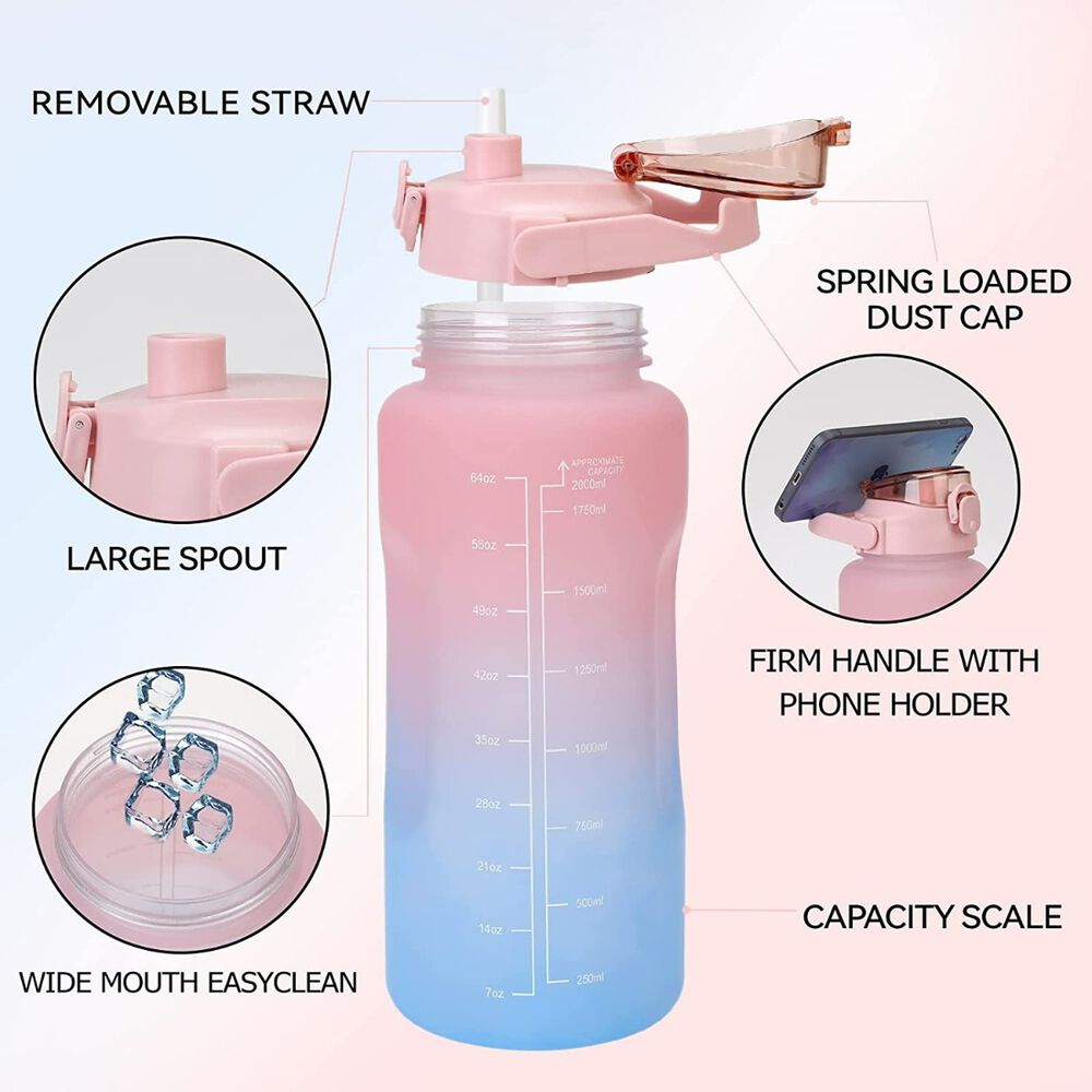 Pack 2 Botellas Agua Motivacionales 2l 900ml Rosa Celeste image number 3.0
