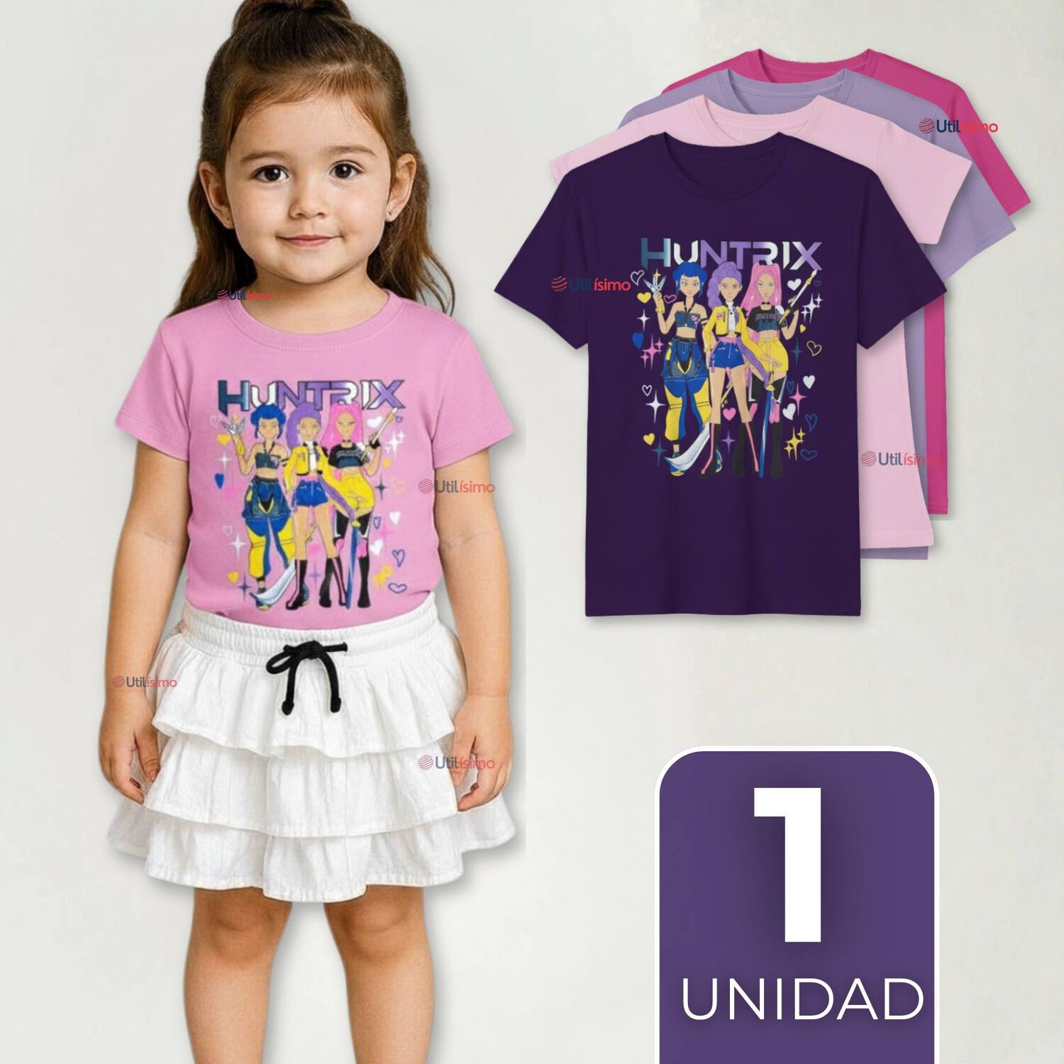 Polera Huntrix 100% Algod&oacute;n Manga Corta Ni&ntilde;a Huntr/x Demon Hunters Rumi Mira Zoey image number 0.0