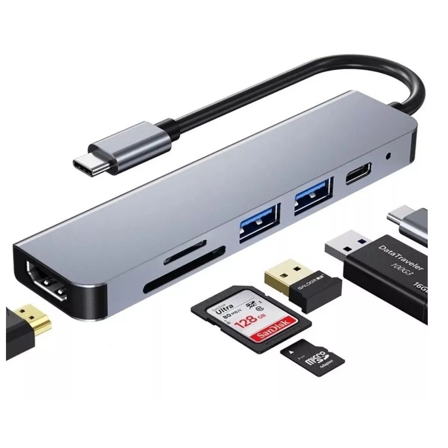 Hub Adaptador Usb-c 6 En 1 (hdmi, Usb 3.0, Tf, Sd, Usb-c) image number 0.0